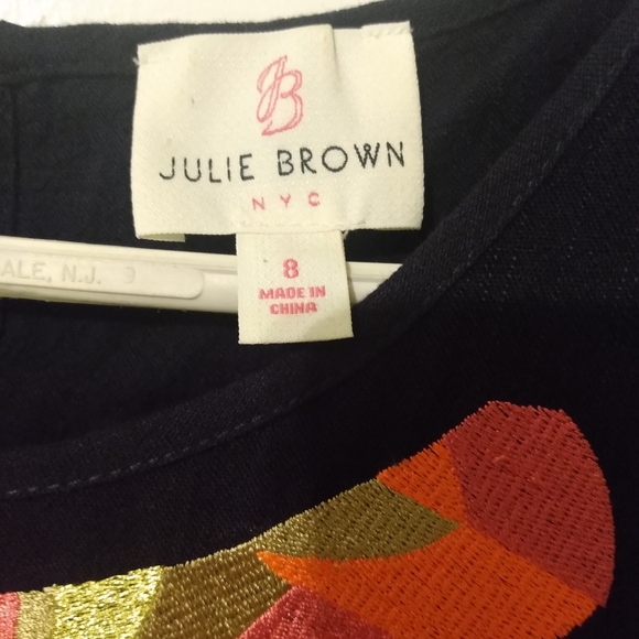 Julie Brown NYC Size 8 Dark Navy Full Length Maxi Dress Embroidered Neckline - Picture 3 of 5